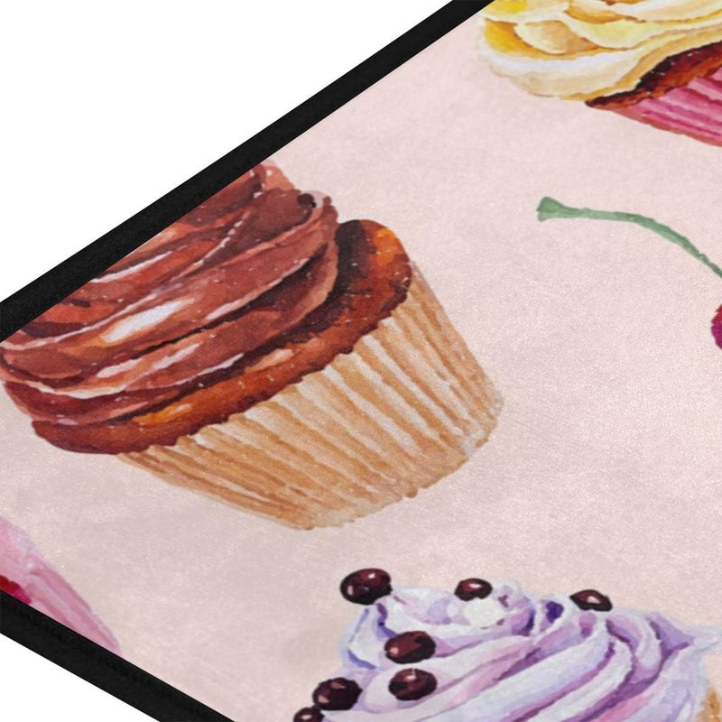 senya Kitchen Rugs Watercolor Cupcakes Design Non-Slip Soft Kitchen Mats Bath Rug Runner Doormats Carpet for Home Decor, 39" X 20" - Image 4